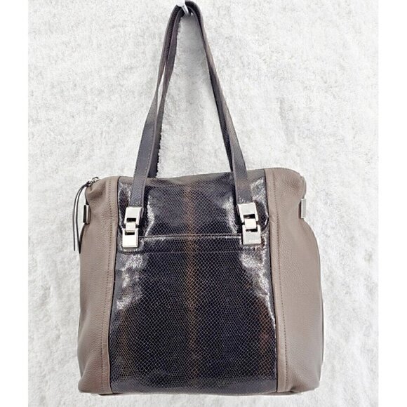 B MAKOWSKY Brown Pebble Leather and Snakeskin Embossed Leather Shoulder Bag - Picture 5 of 16